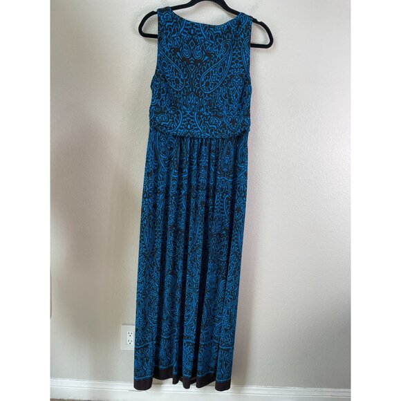Chaps Womens Large Blue Black Stretch Maxi Dress Sleeveless V Neck - Picture 7 of 7